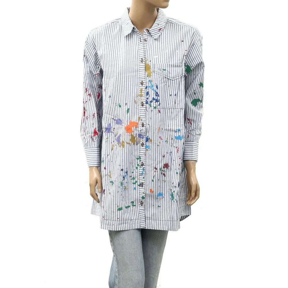 Anthropologie Pilcro Paint Splatter Long-Sleeve Shirt Dress Buttondown SP 288480